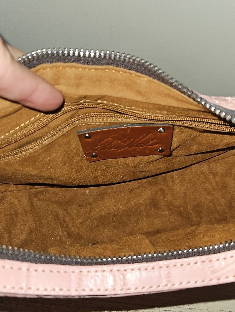 Patricia Nash Pink Croc-Embossed Crescent Crossbody Bag - Picture 9 of 11